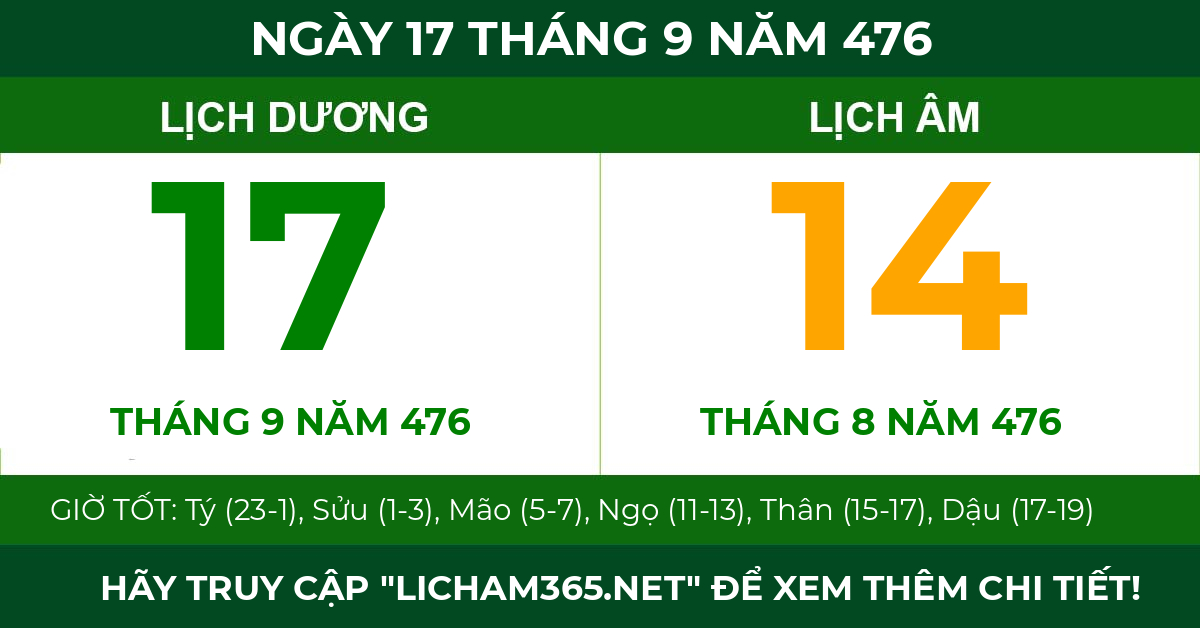 lịch âm ngày 17 tháng 9 năm 476
