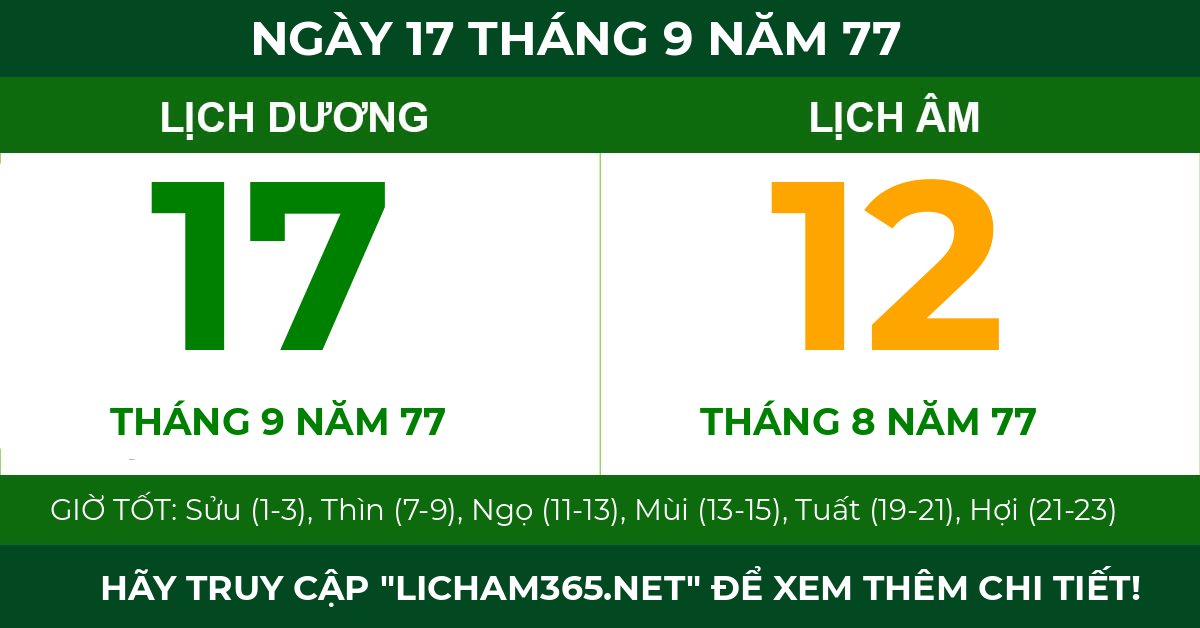 lịch âm ngày 17 tháng 9 năm 77