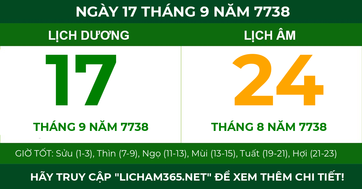 lịch âm ngày 17 tháng 9 năm 7738