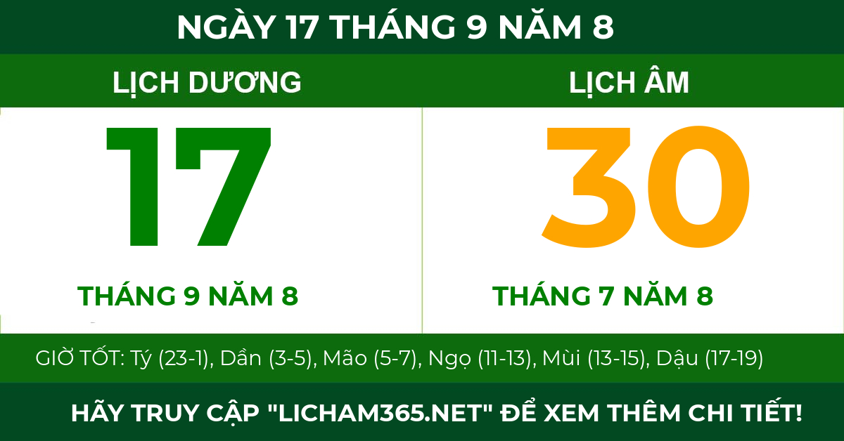 lịch âm ngày 17 tháng 9 năm 8
