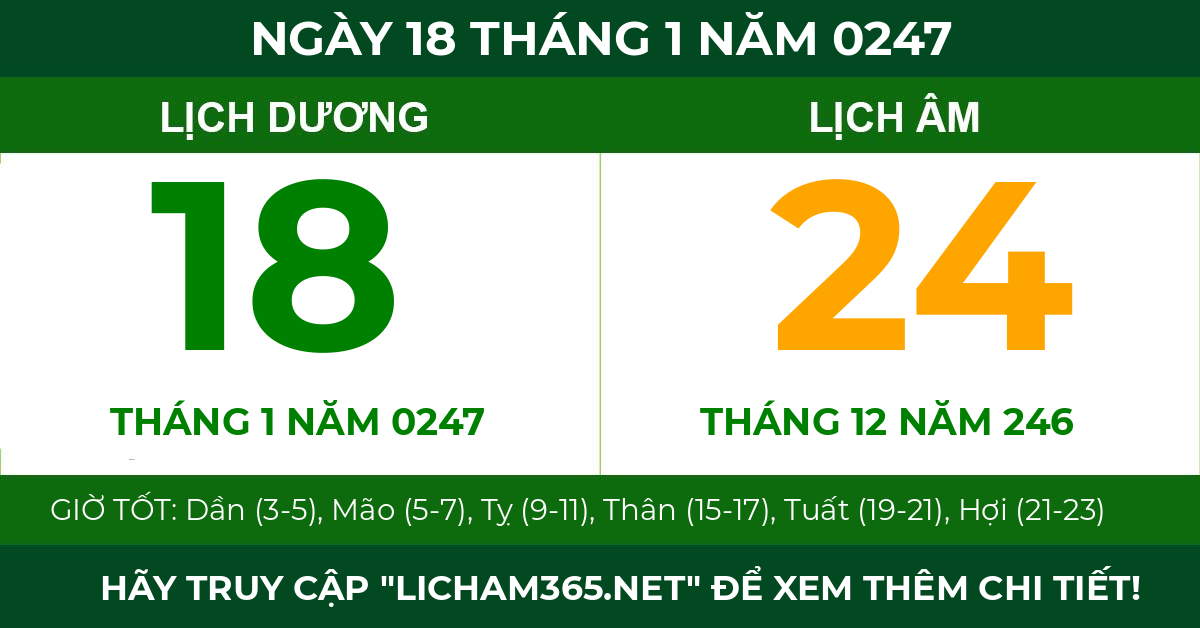 lịch âm ngày 18 tháng 1 năm 0247