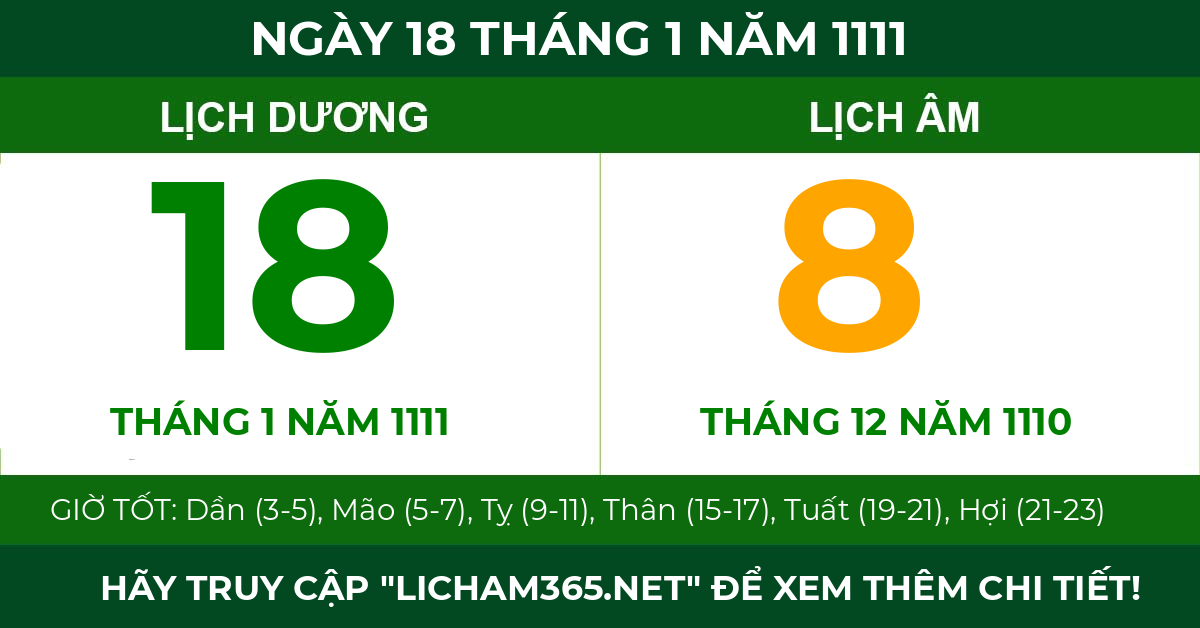 lịch âm ngày 18 tháng 1 năm 1111
