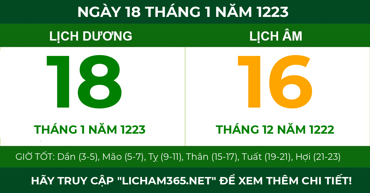 lịch âm ngày 18 tháng 1 năm 1223