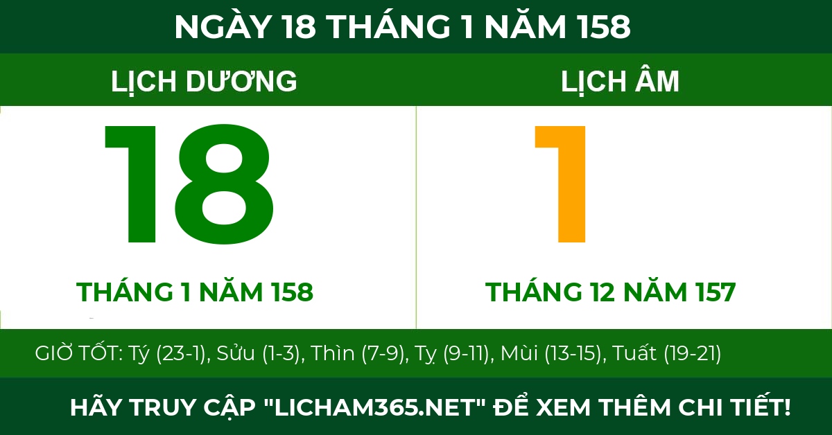 lịch âm ngày 18 tháng 1 năm 158