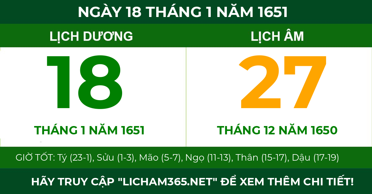 lịch âm ngày 18 tháng 1 năm 1651