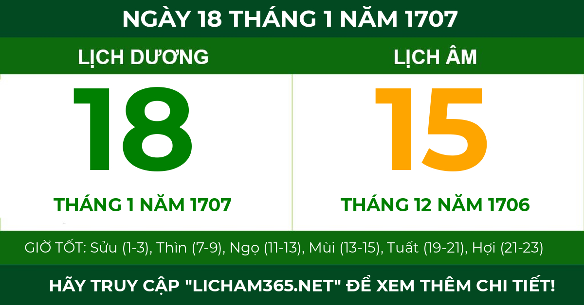 lịch âm ngày 18 tháng 1 năm 1707