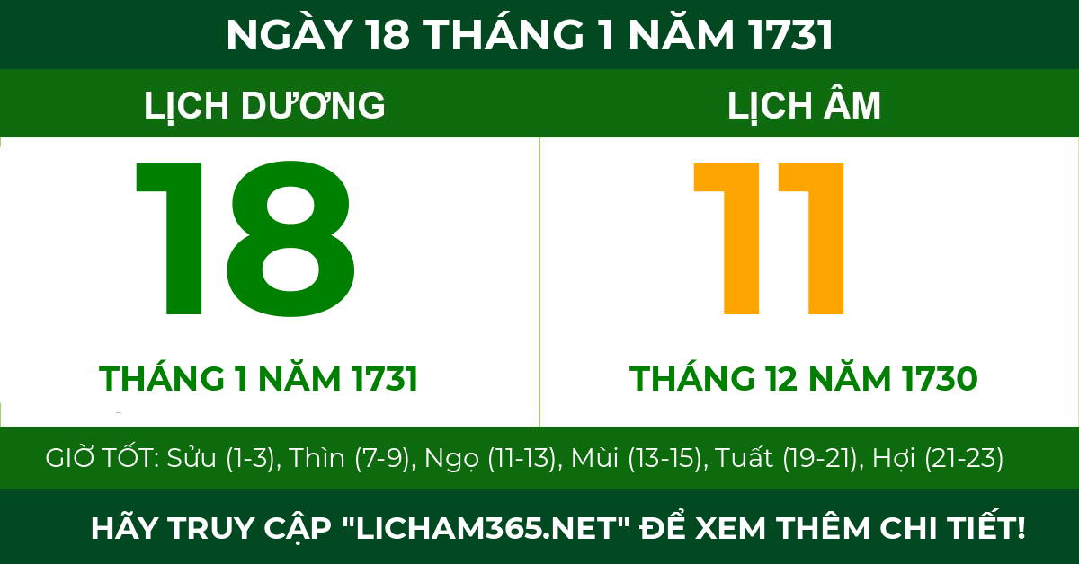 lịch âm ngày 18 tháng 1 năm 1731
