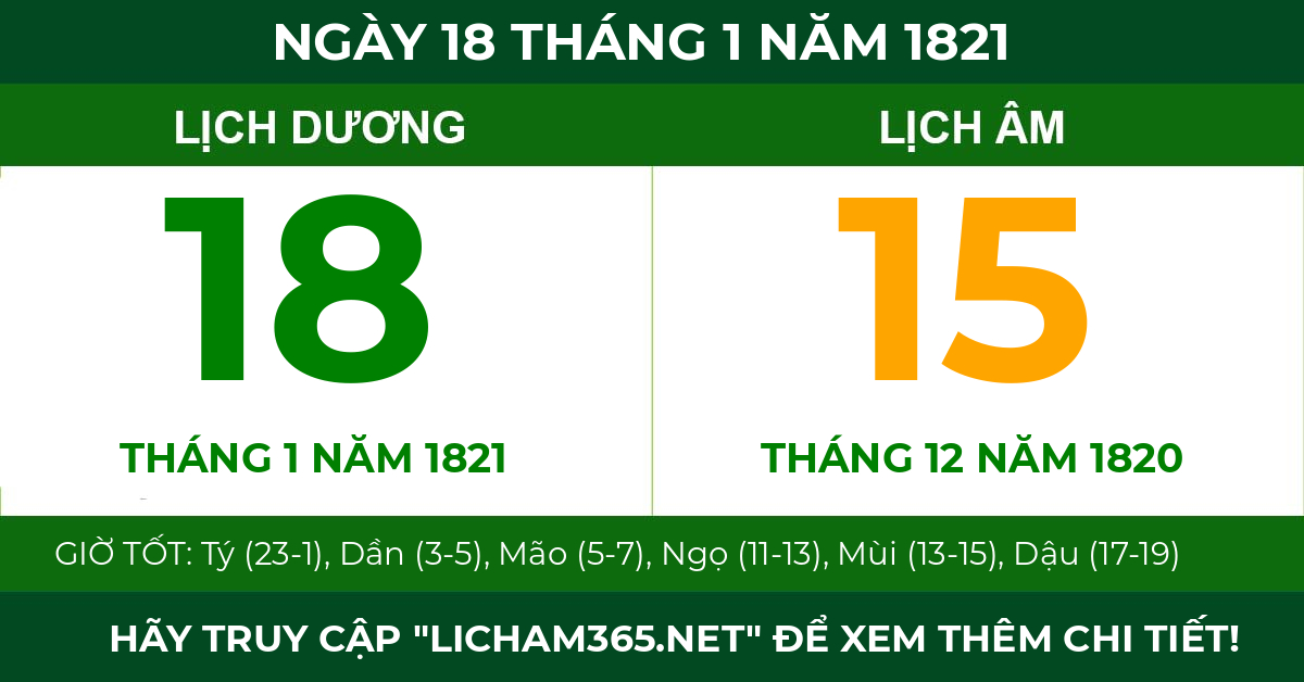 lịch âm ngày 18 tháng 1 năm 1821