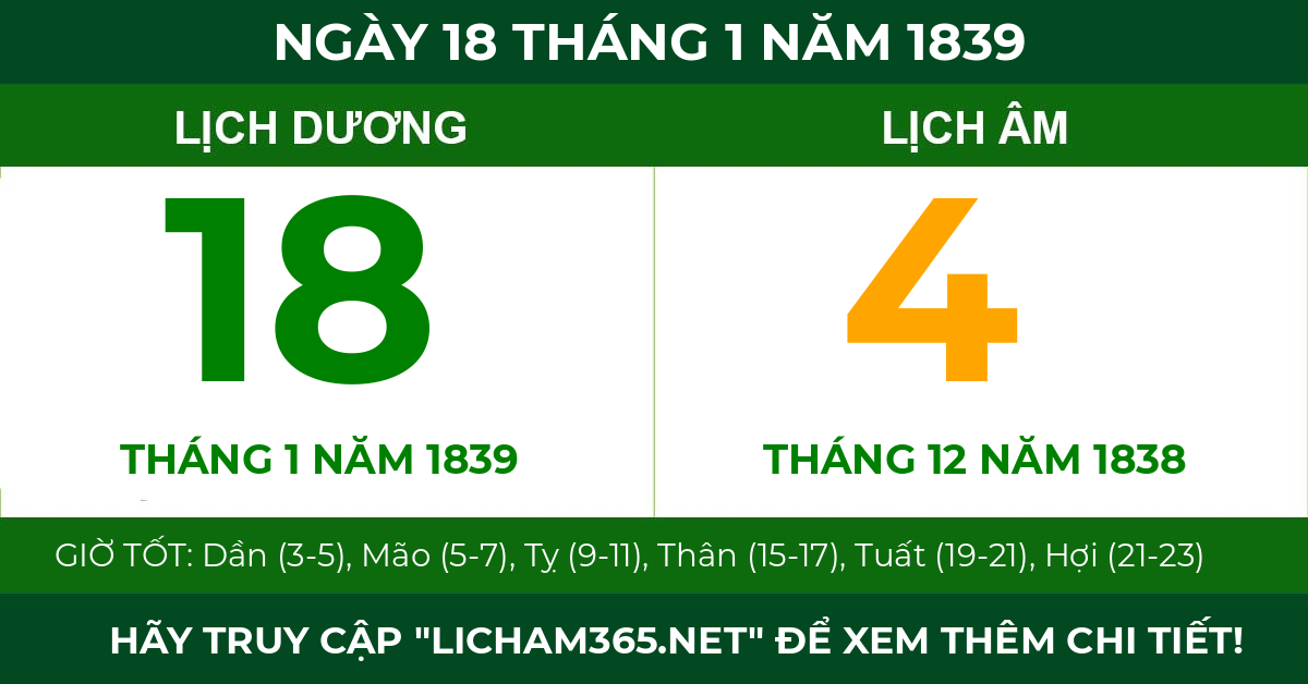 lịch âm ngày 18 tháng 1 năm 1839