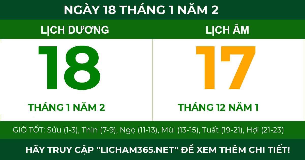 lịch âm ngày 18 tháng 1 năm 2