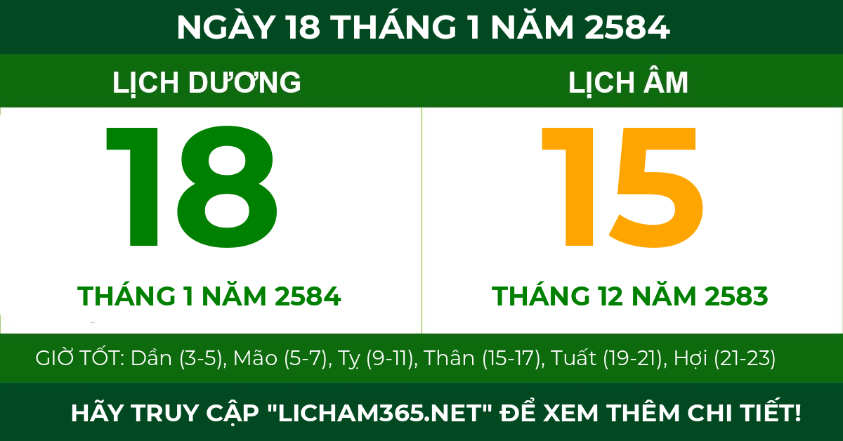 lịch âm ngày 18 tháng 1 năm 2584