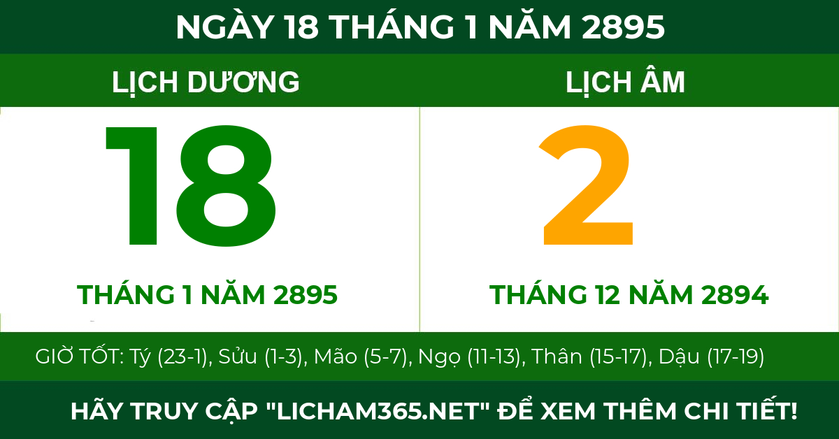 lịch âm ngày 18 tháng 1 năm 2895
