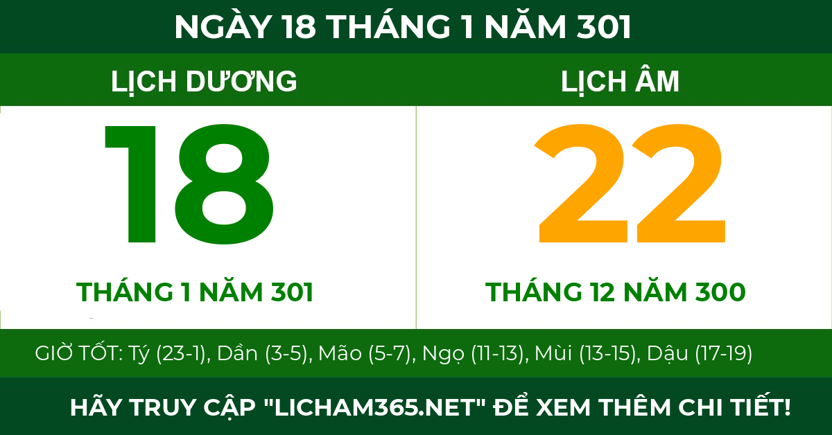 lịch âm ngày 18 tháng 1 năm 301