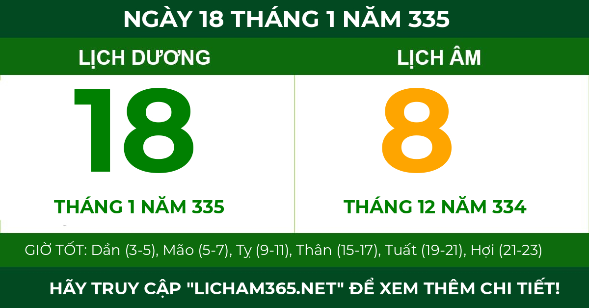 lịch âm ngày 18 tháng 1 năm 335