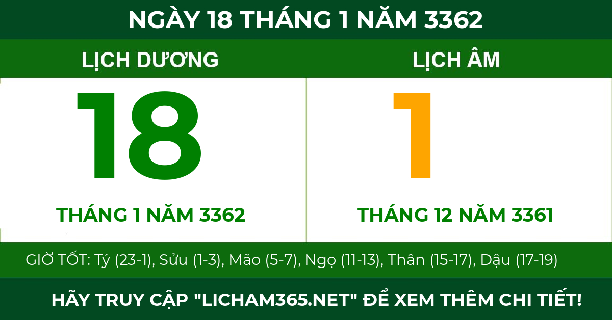 lịch âm ngày 18 tháng 1 năm 3362