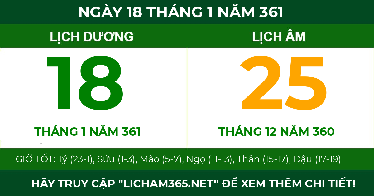 lịch âm ngày 18 tháng 1 năm 361