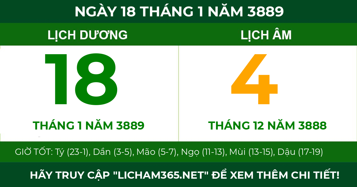 lịch âm ngày 18 tháng 1 năm 3889