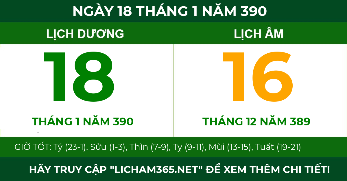 lịch âm ngày 18 tháng 1 năm 390