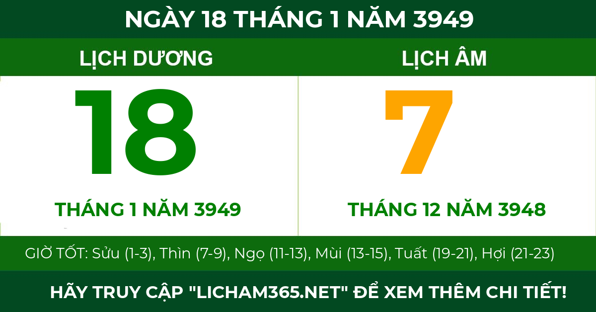 lịch âm ngày 18 tháng 1 năm 3949