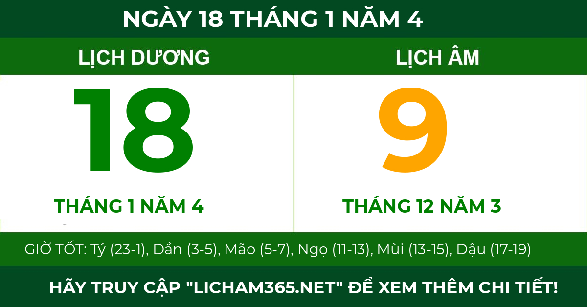 lịch âm ngày 18 tháng 1 năm 4