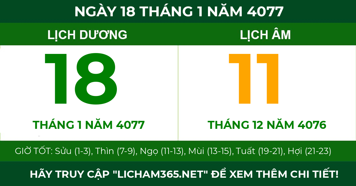 lịch âm ngày 18 tháng 1 năm 4077