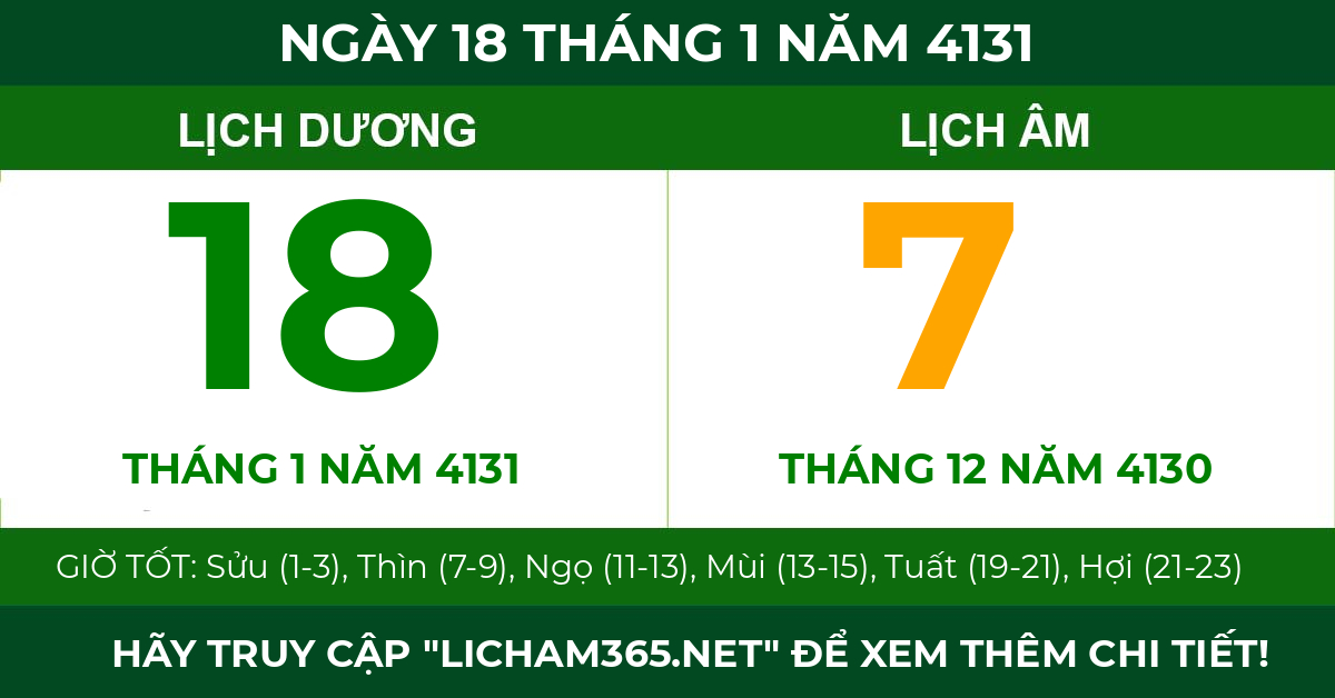 lịch âm ngày 18 tháng 1 năm 4131