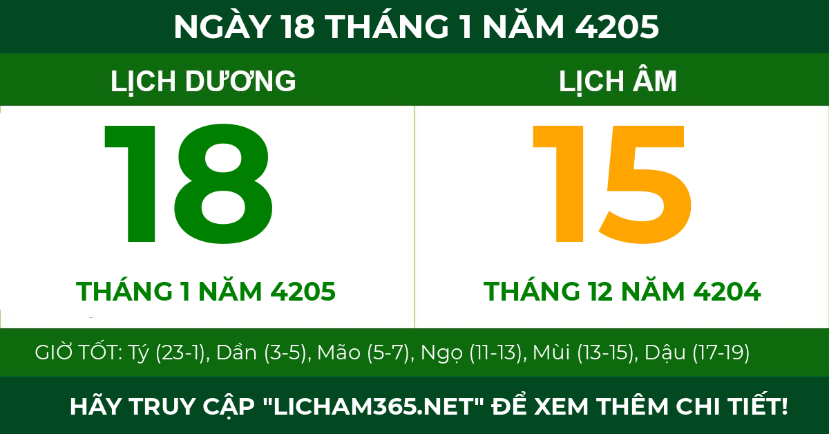 lịch âm ngày 18 tháng 1 năm 4205