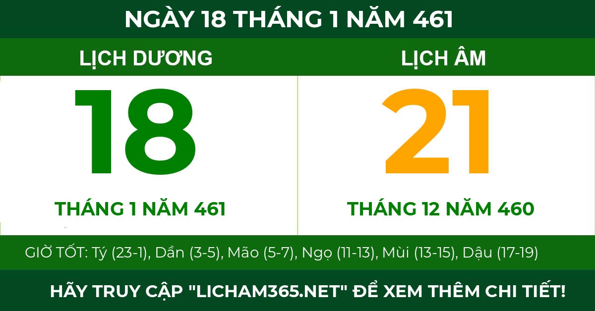 lịch âm ngày 18 tháng 1 năm 461