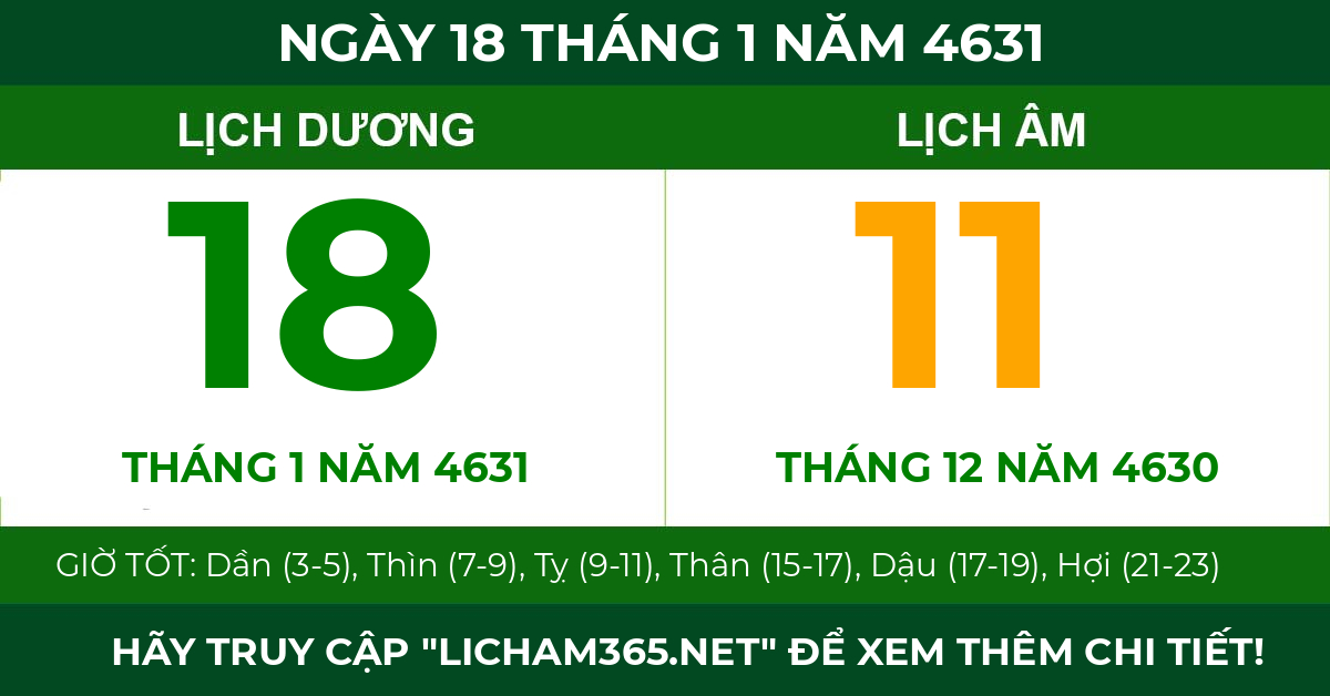 lịch âm ngày 18 tháng 1 năm 4631