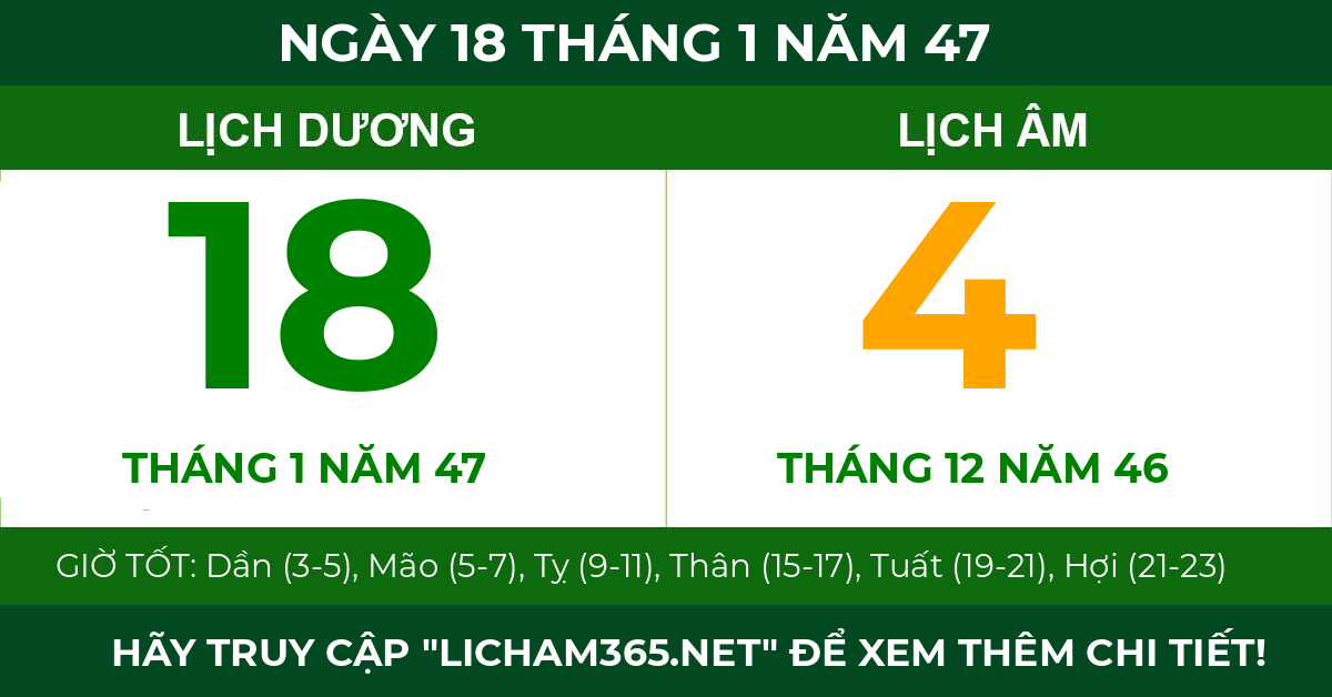 lịch âm ngày 18 tháng 1 năm 47