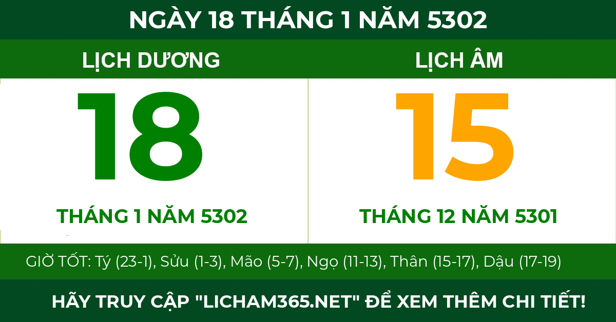 lịch âm ngày 18 tháng 1 năm 5302