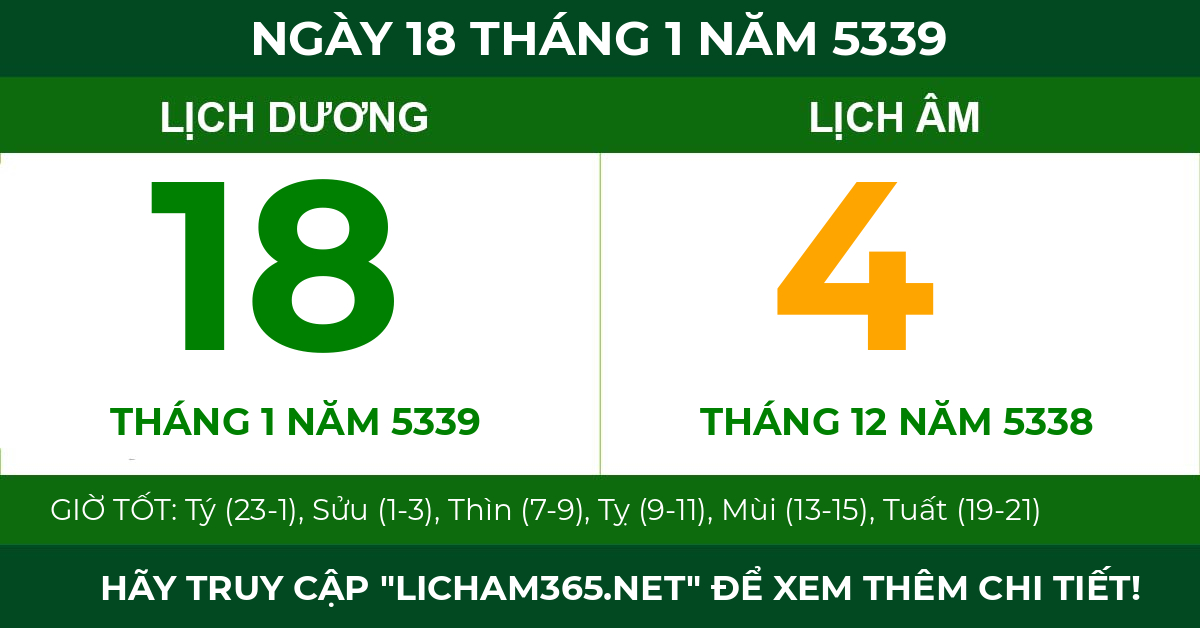 lịch âm ngày 18 tháng 1 năm 5339