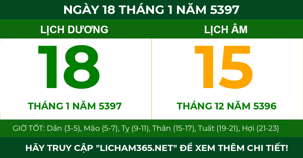 lịch âm ngày 18 tháng 1 năm 5397