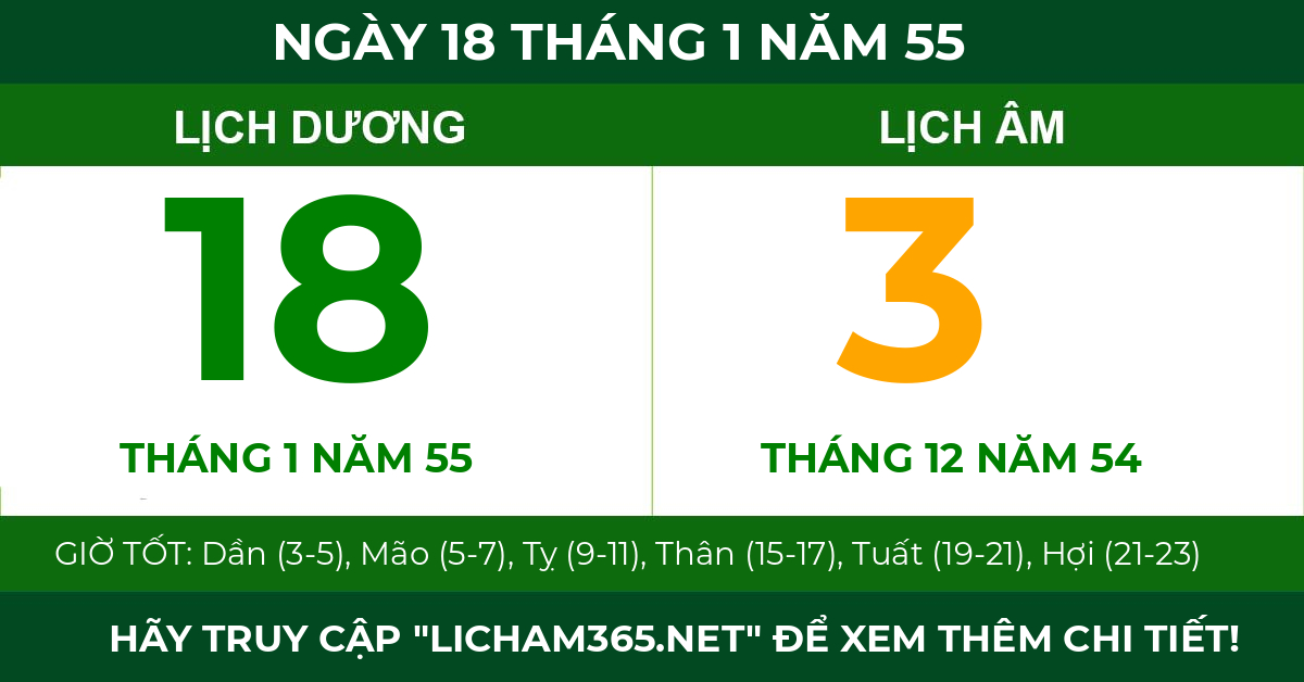 lịch âm ngày 18 tháng 1 năm 55