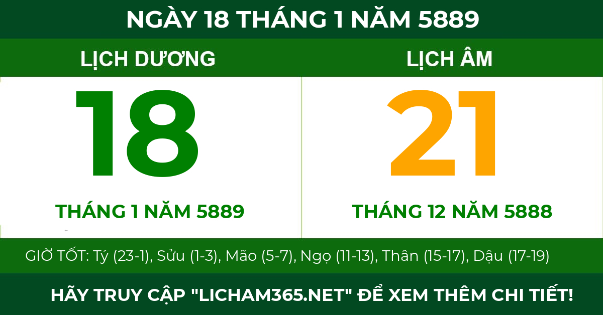 lịch âm ngày 18 tháng 1 năm 5889