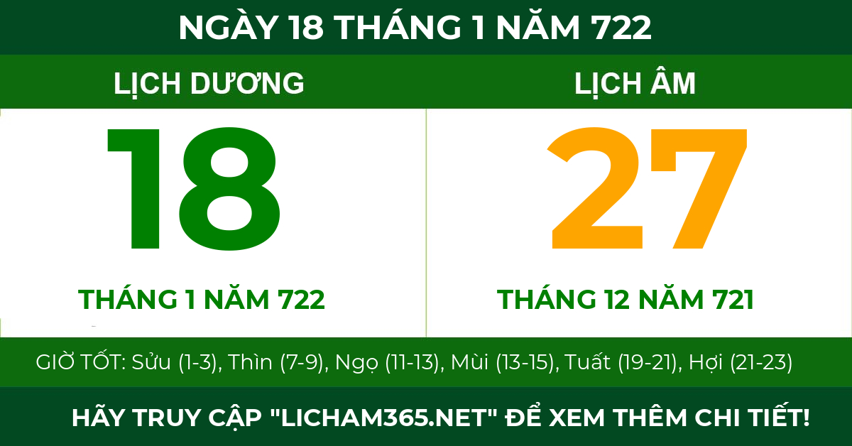 lịch âm ngày 18 tháng 1 năm 722