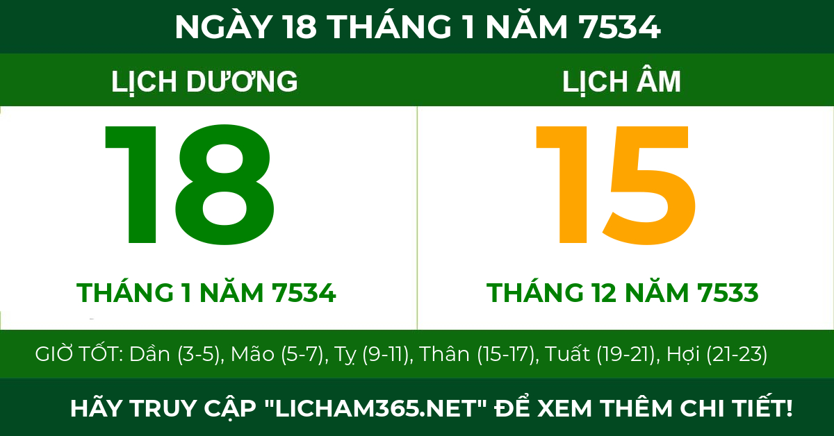 lịch âm ngày 18 tháng 1 năm 7534