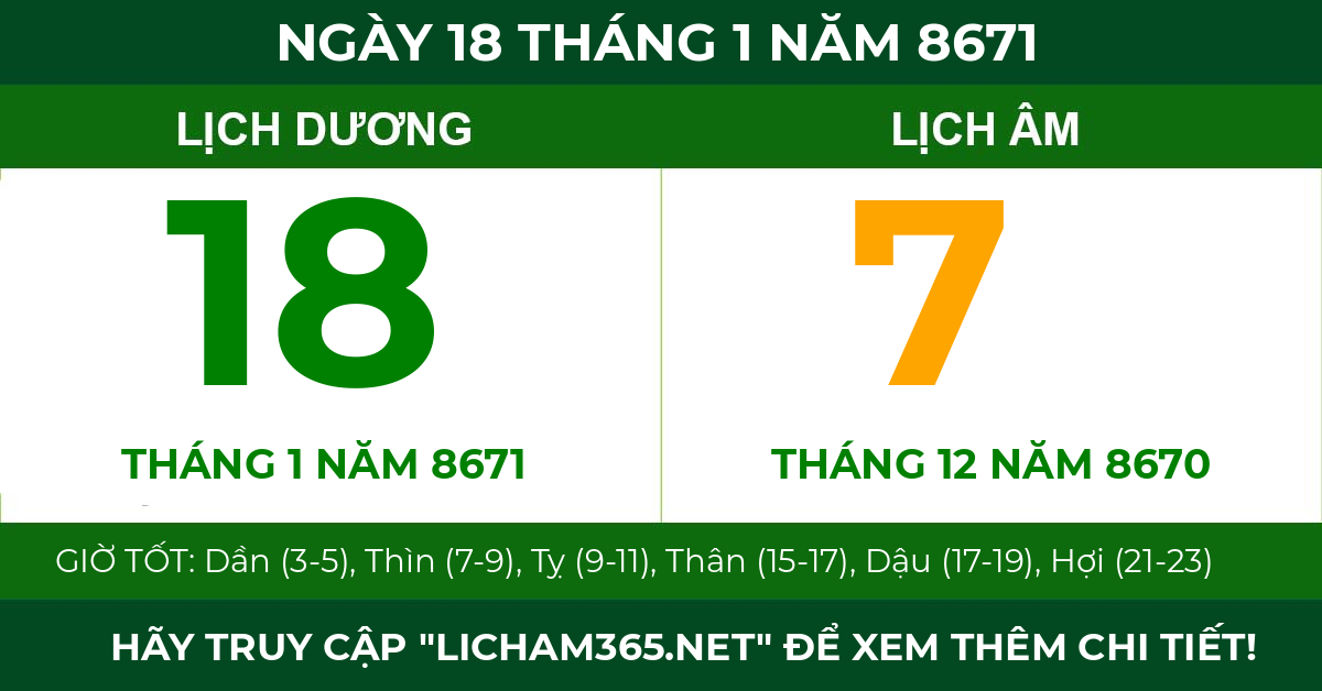 lịch âm ngày 18 tháng 1 năm 8671