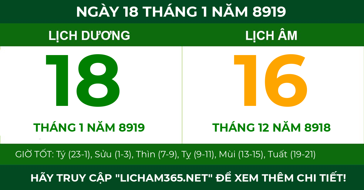 lịch âm ngày 18 tháng 1 năm 8919