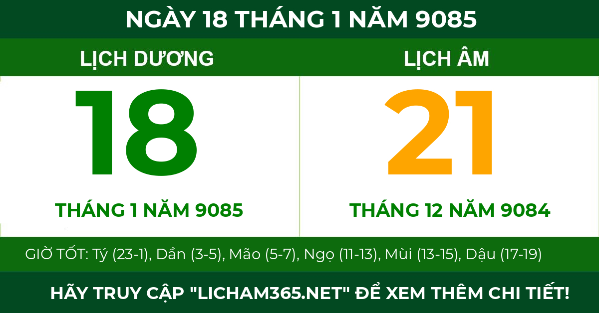 lịch âm ngày 18 tháng 1 năm 9085