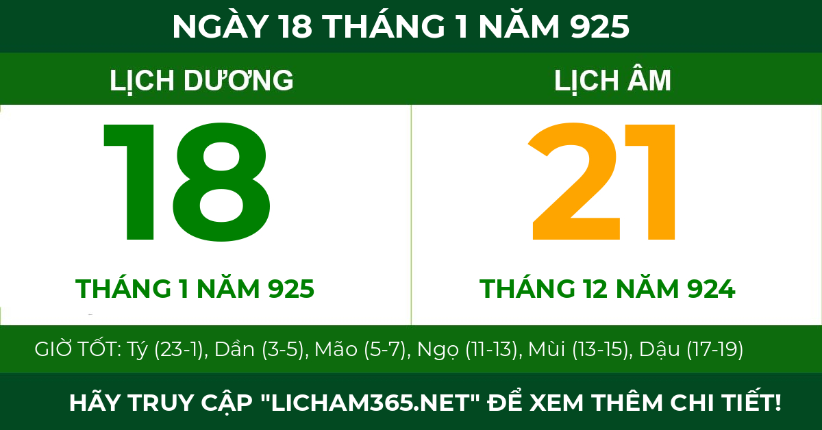 lịch âm ngày 18 tháng 1 năm 925