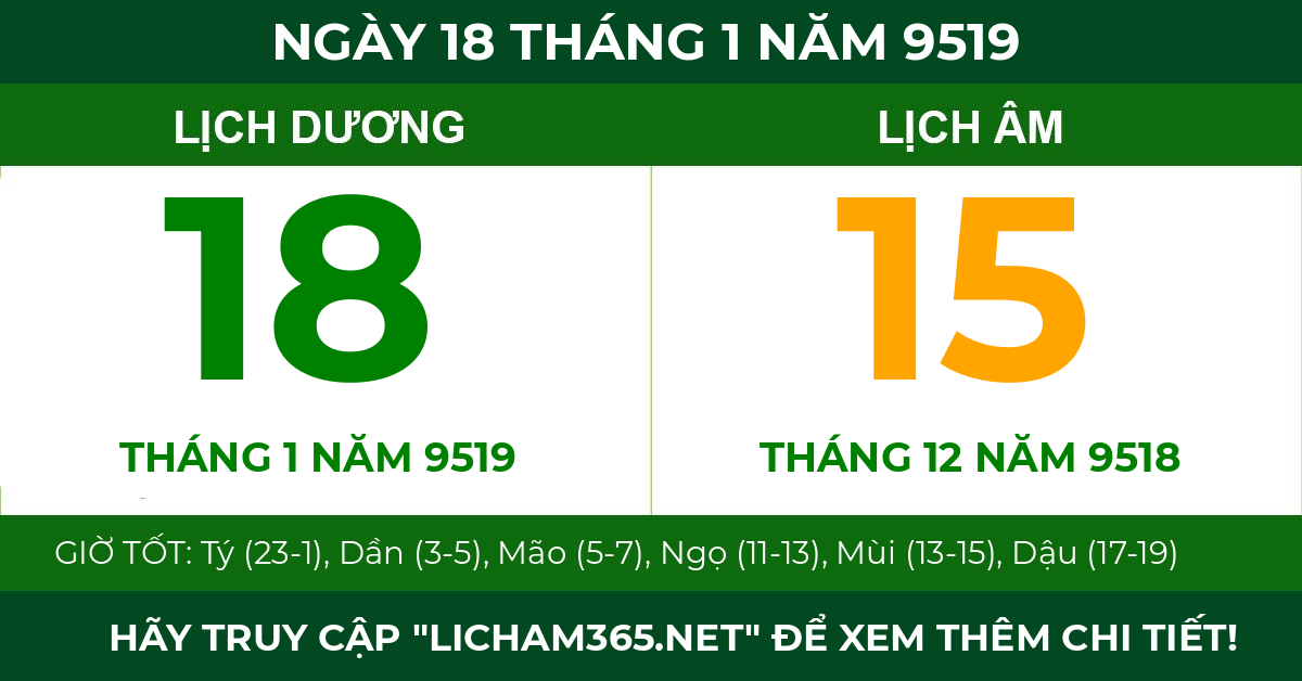 lịch âm ngày 18 tháng 1 năm 9519