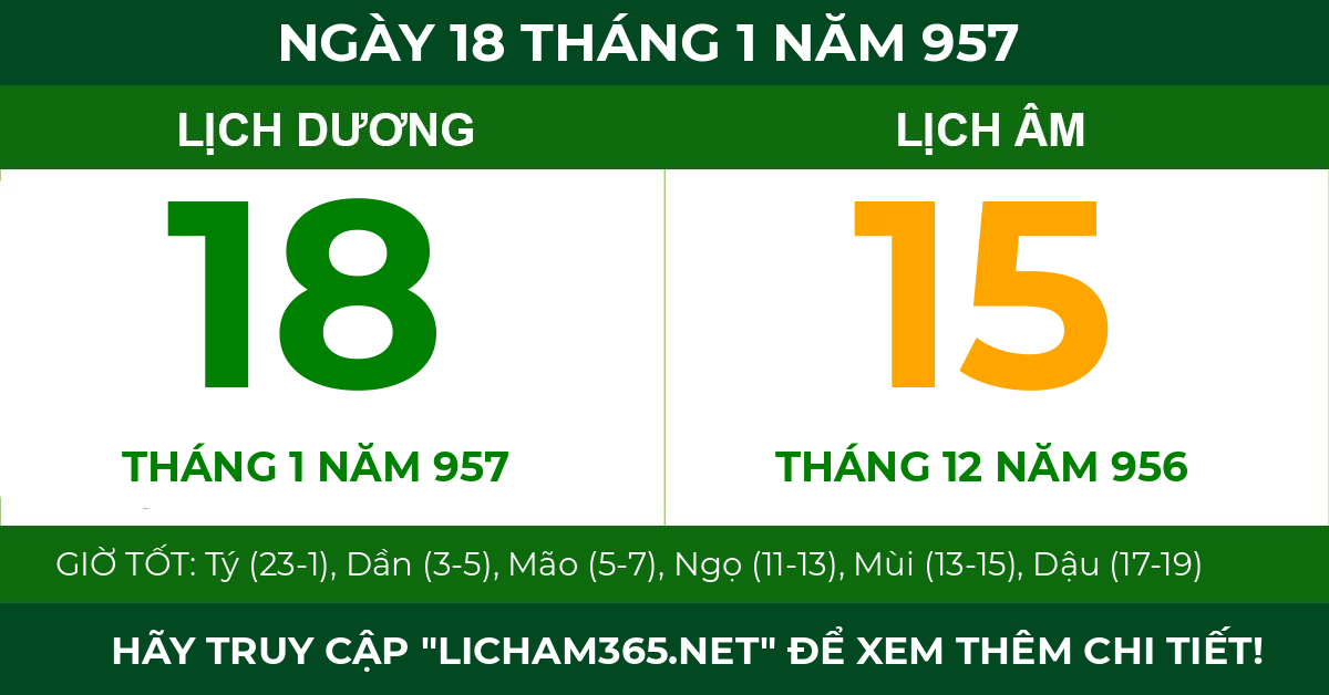 lịch âm ngày 18 tháng 1 năm 957