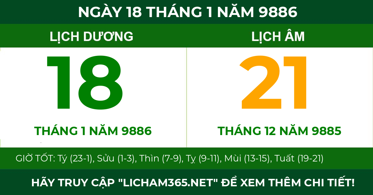 lịch âm ngày 18 tháng 1 năm 9886