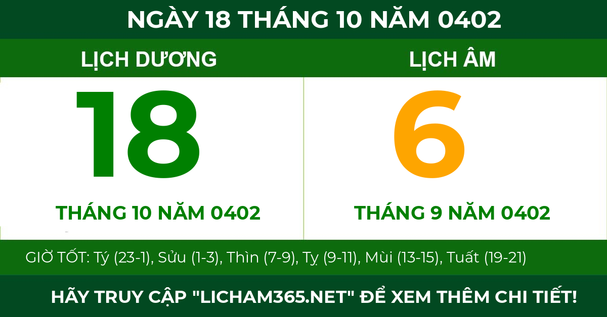 lịch âm ngày 18 tháng 10 năm 0402