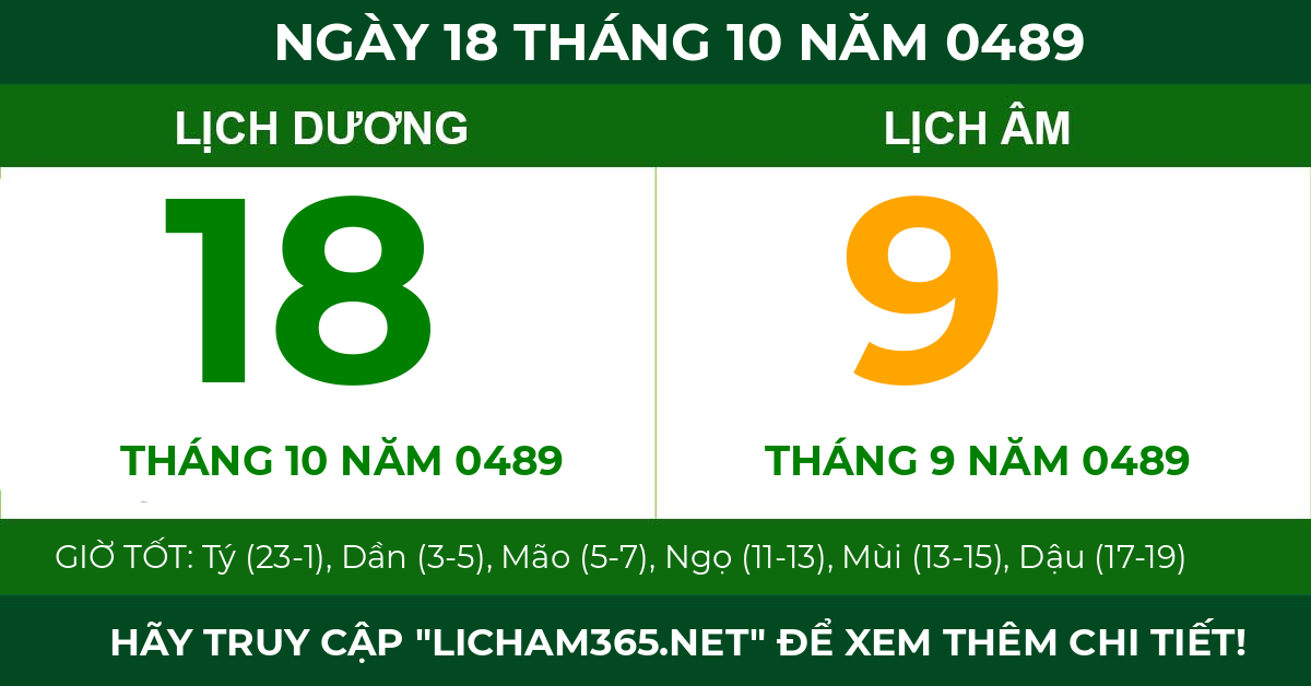 lịch âm ngày 18 tháng 10 năm 0489