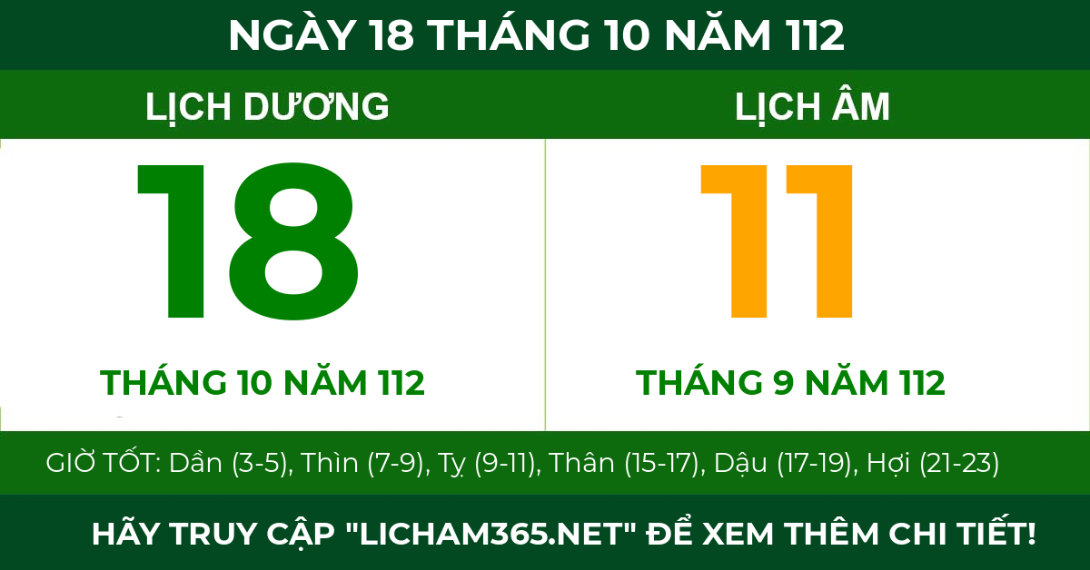 lịch âm ngày 18 tháng 10 năm 112