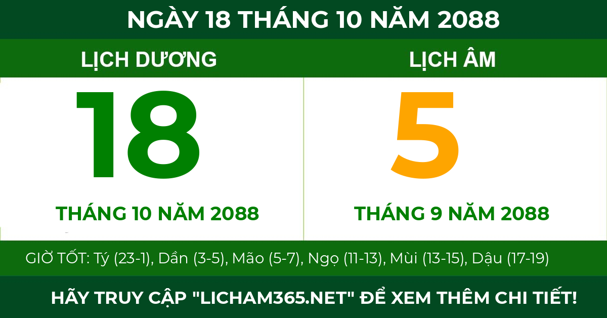 lịch âm ngày 18 tháng 10 năm 2088