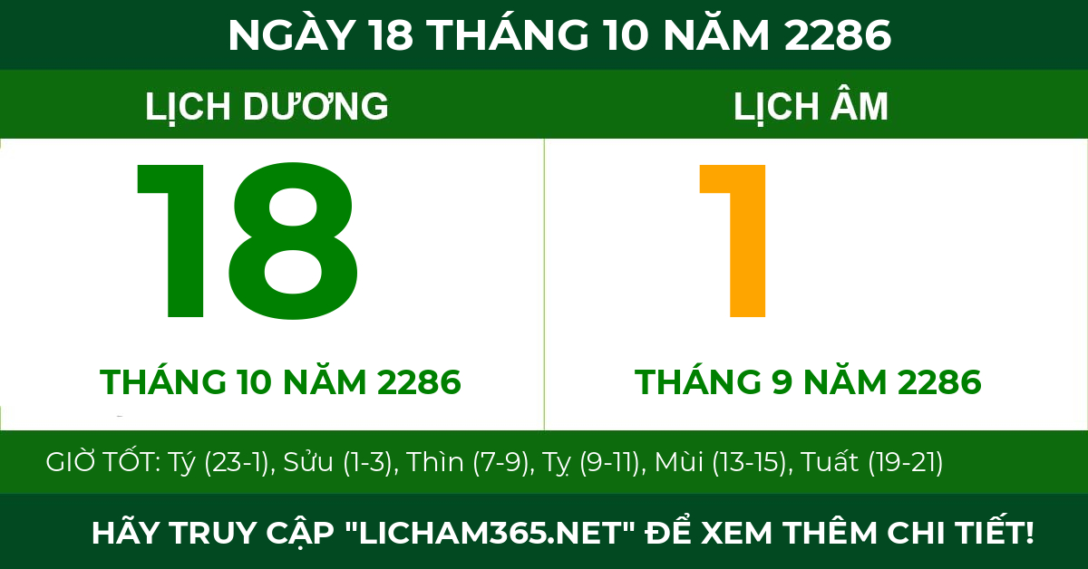 lịch âm ngày 18 tháng 10 năm 2286