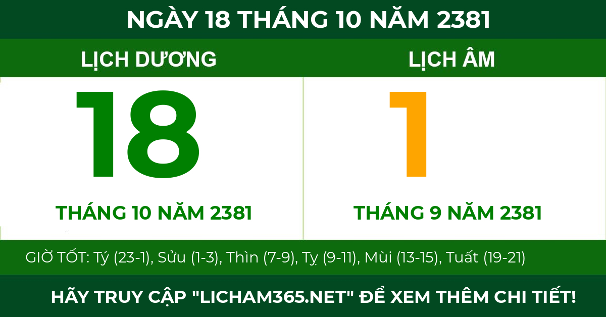 lịch âm ngày 18 tháng 10 năm 2381
